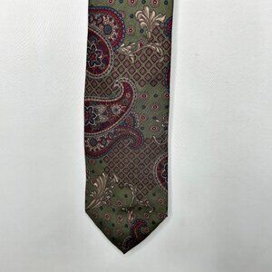 Bill Blass Men’s Neck Tie 3 ¾” Olive Green & Maroon Silk Paisley Necktie USA